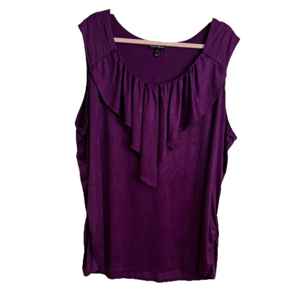 Fashion Bug Women 3X Top Ruched Side Sleeveless Stretch  Purple Poly/Spandex